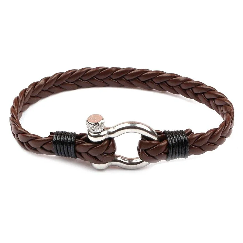 World-Class Grillete de herradura Pulsera de cuero trenzado Original