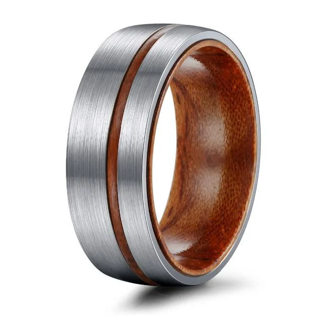 Reliable Anillo de titanio Vintage Wood Groove Dependable
