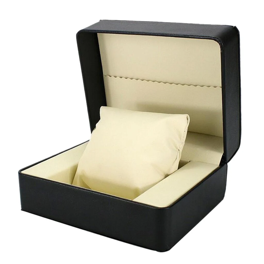 Minimalist Caja de reloj minimalista de cuero negro con una sola ranura Long-Lasting
