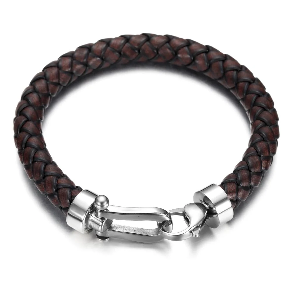 Versatile Marcus Pulsera de cuero trenzado de acero inoxidable 316L Functional