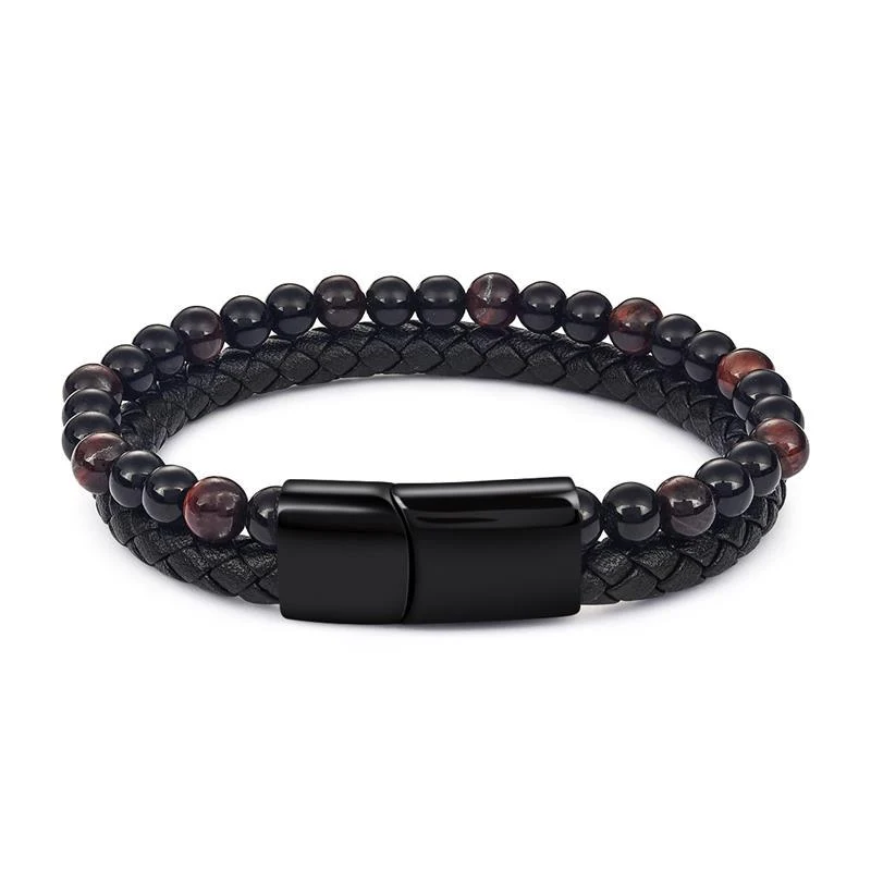 Natural Jose Pulsera de cuentas de piedra natural y cuero High-Performance
