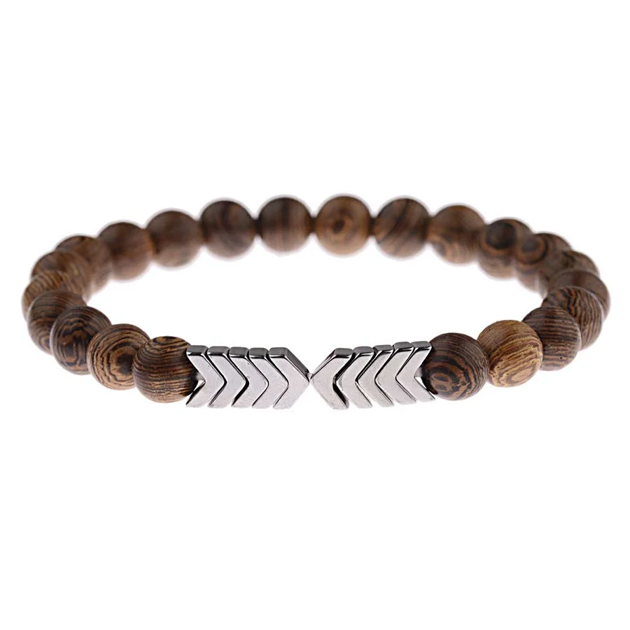 Sophisticated Flecha de acero Pulsera de cuentas naturales Superior