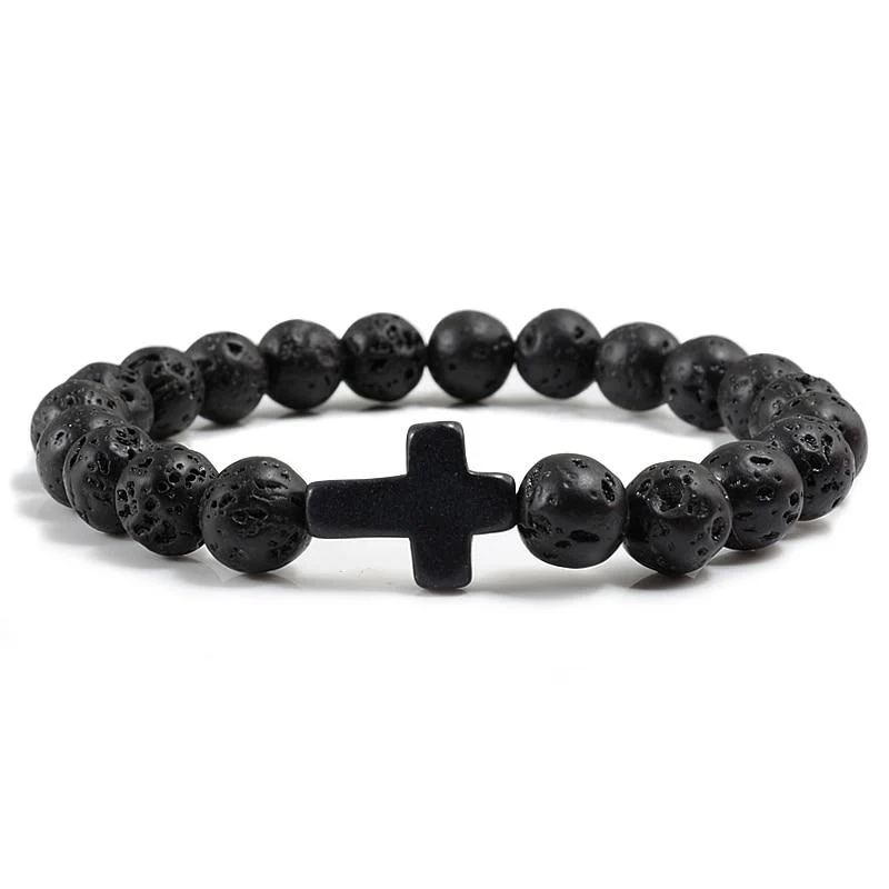 Expertly Made Pulsera de cuentas de piedra natural Cruz Clásica Crafted