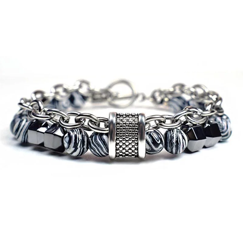Classic Johnny Pulsera de cuentas de piedra natural y acero Sophisticated