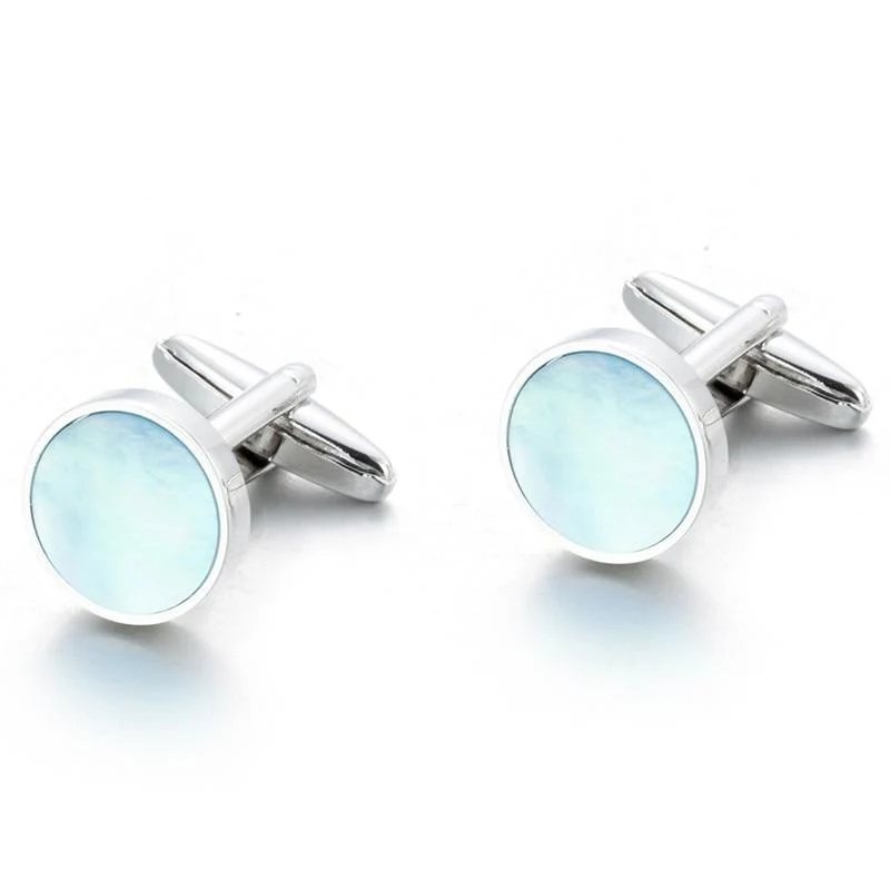 Comfortable Round Sea Shell Silver-Tone Cufflinks Detailed