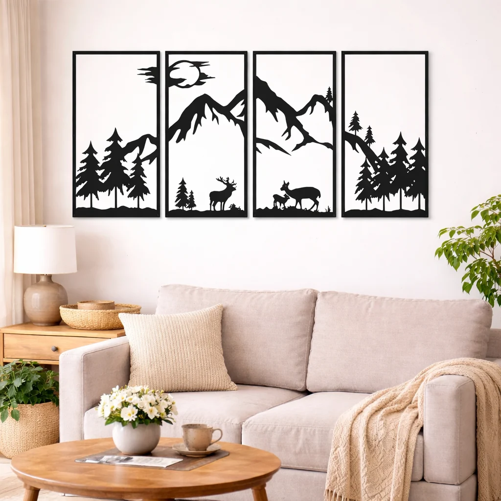 Artisan Mountain Silhouette Quartet-Black Framed Abstract Metal Wall Art Set of 4 Next-Generation