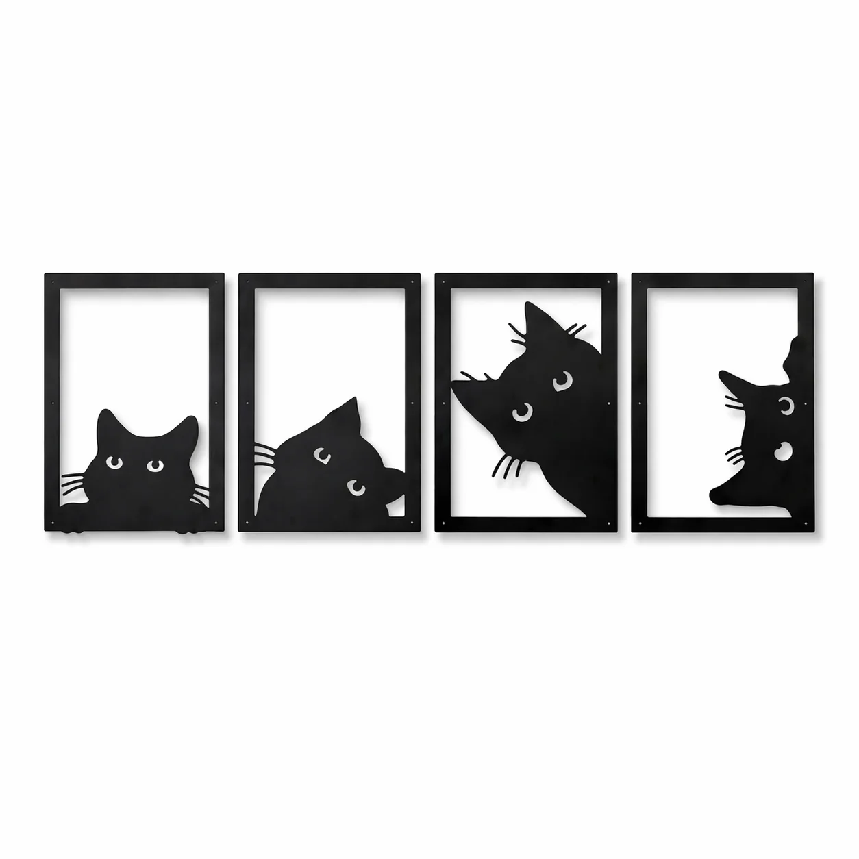 High-Performance Whisker Portrait Quartet-Black Framed Cat Metal Wall Art Set of 4 Exceptional