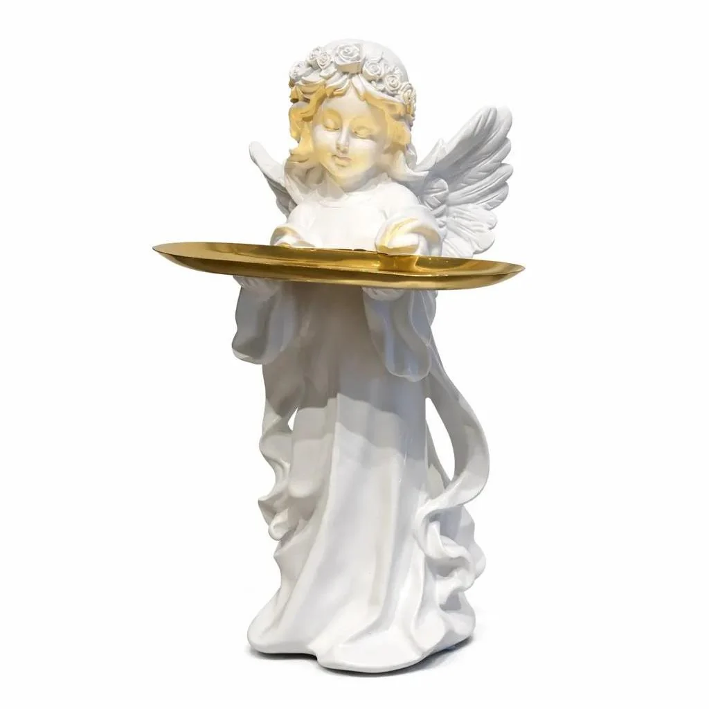 Functional Cherub Tray Statue-Resin Angel Decorative Catchall Fine