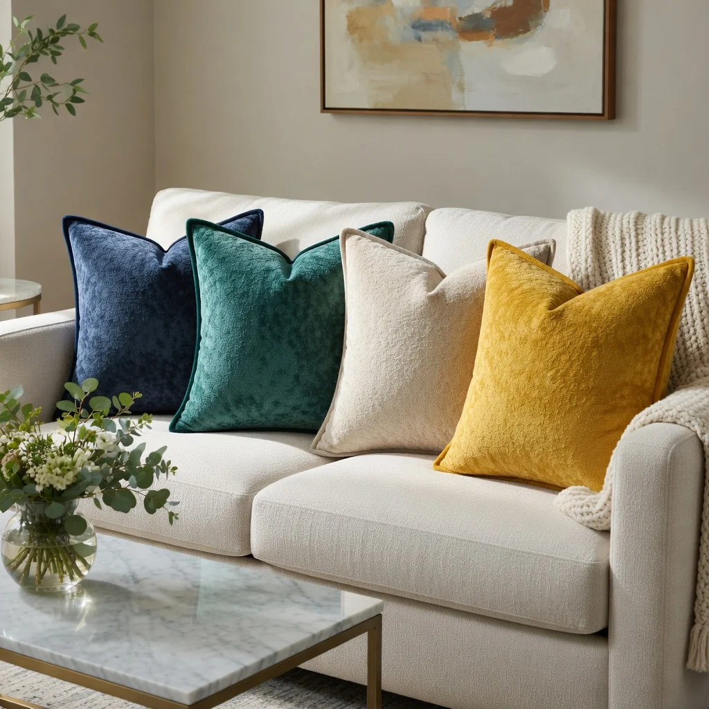 High-Quality Velvet-Piped Chenille Pillow Cover-d Trim Detail Cover Only Solid