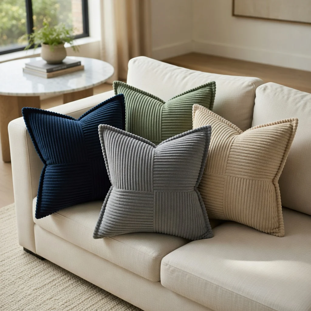 High-End Corduroy Cross-Seam Pillow Cover-Textured Panel Patchwork Authentic