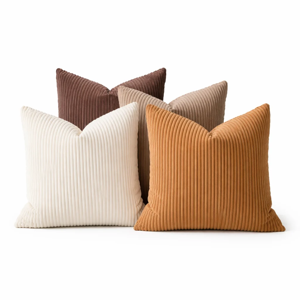 Refined Vertical Ribbed Corduroy Pillow Covers-Curated 4-Pack Set 18inx18in Cover Only Modern