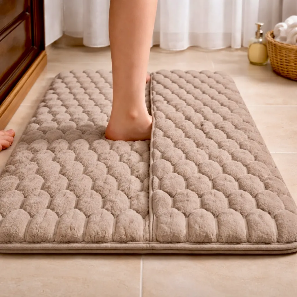 Official PebbleTuft Memory Foam Bath Mat-Plush Flannel Non-Slip PVC Backing Sustainable