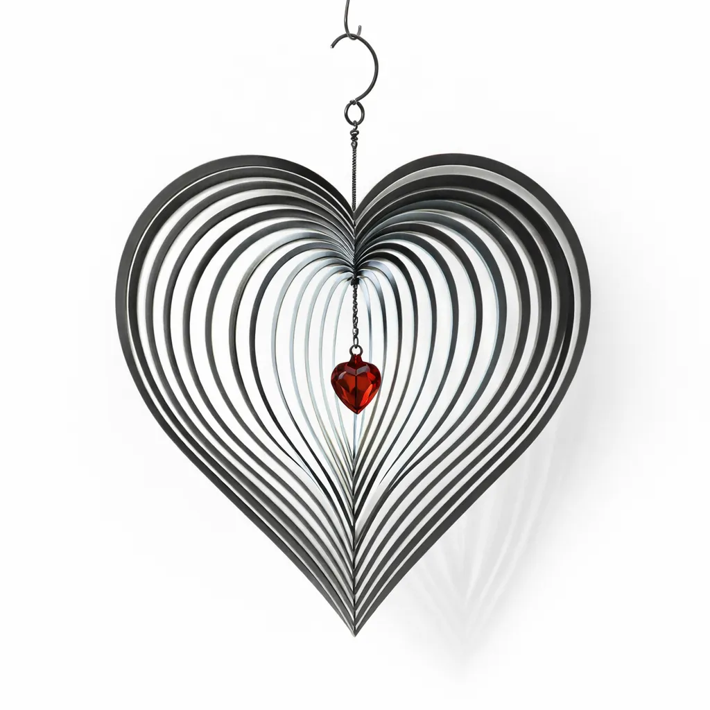 Artisan Stainless Steel Heart Wind Spinner with Red Crystal Accent Fashionable