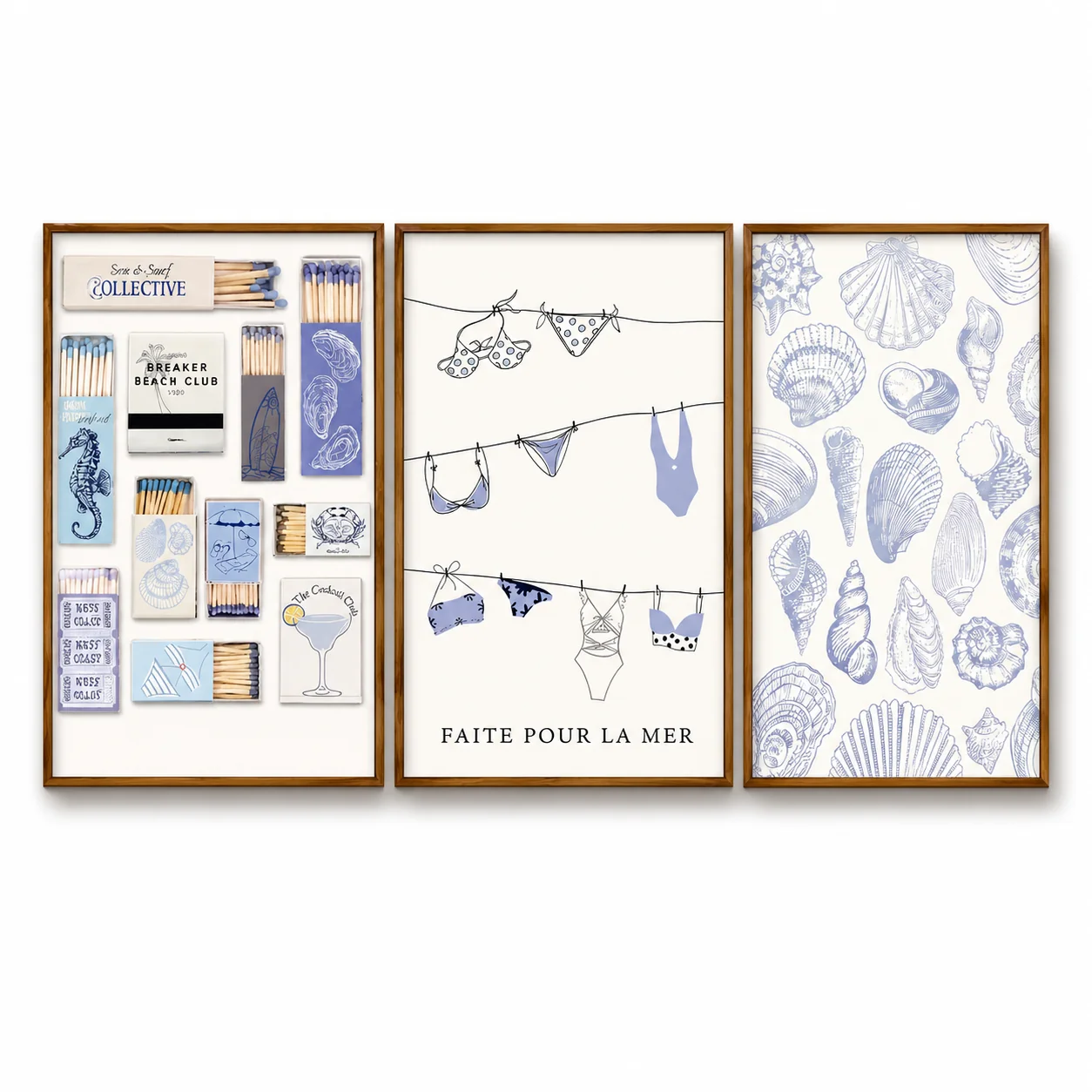 Clean Minimal Blue Triptych Canvas Wall Art Set Gallery-Wrapped Smart