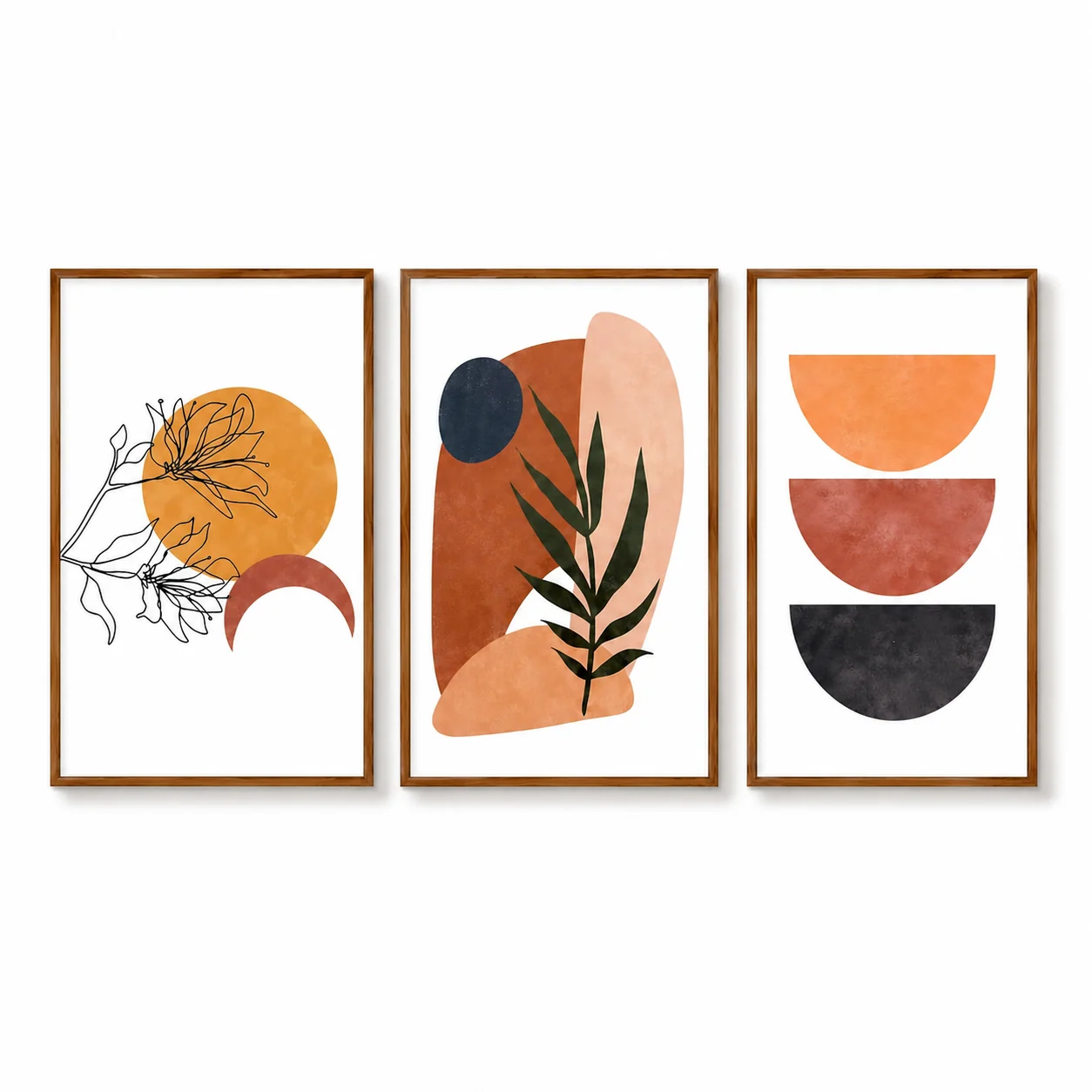 Selected Warm Neutral Geometric Triptych Canvas Wall Art Set Gallery-Wrapped Top-Quality