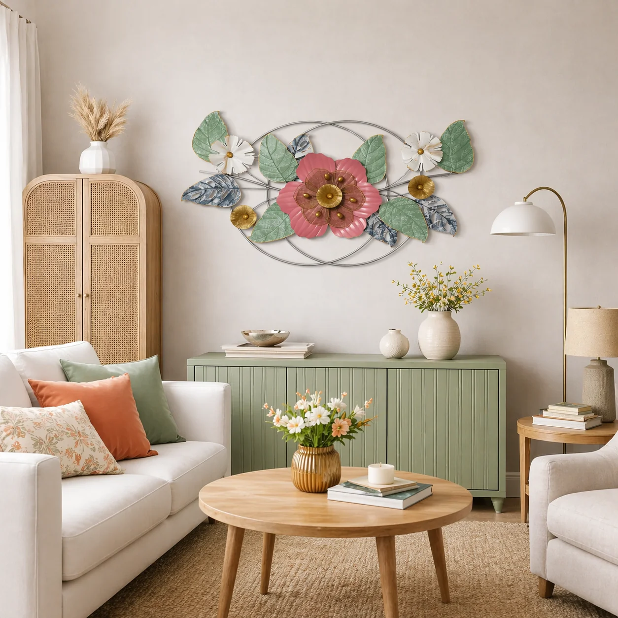 Green Warm Blossom 3D Metal Wall Art 45in x 24in Reliable