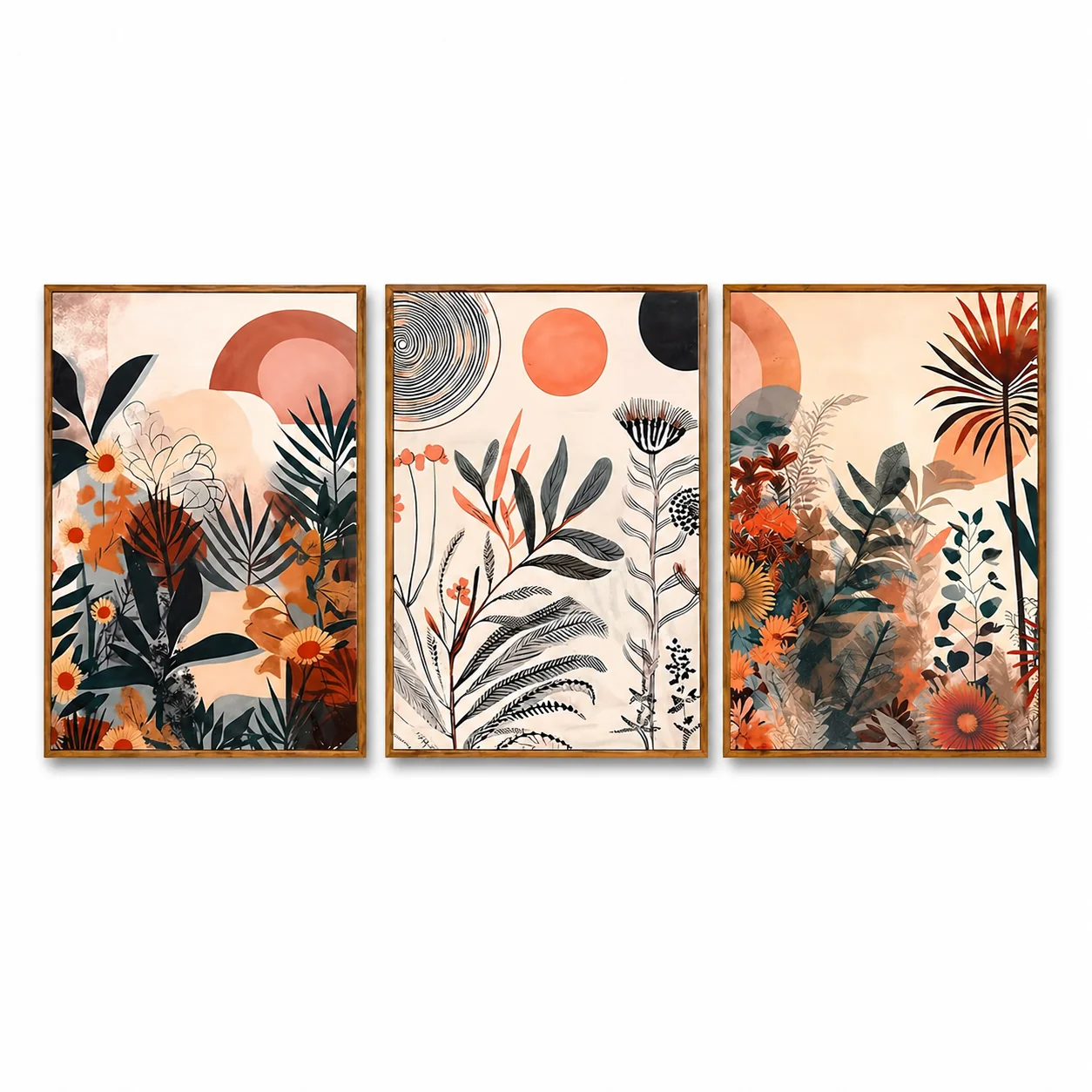 Stylish Boho Botanical Triptych Canvas Wall Art Set Elite