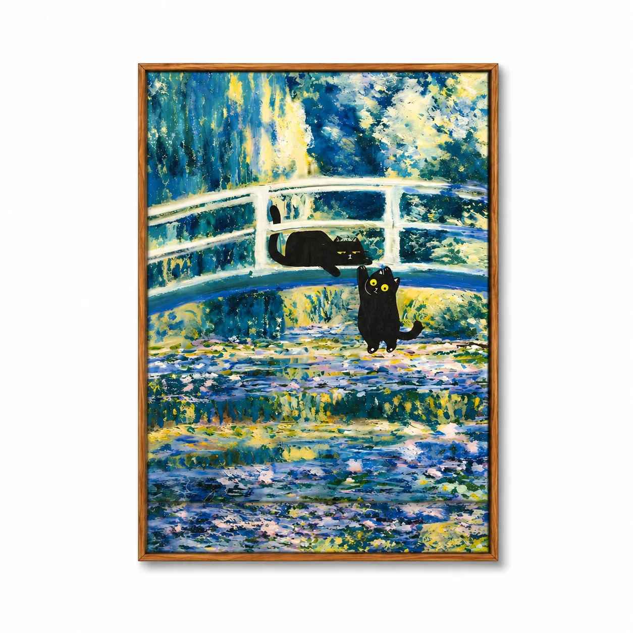 Functional Garden Bridge Cat Canvas Wall Art Gallery-Wrapped Outstanding