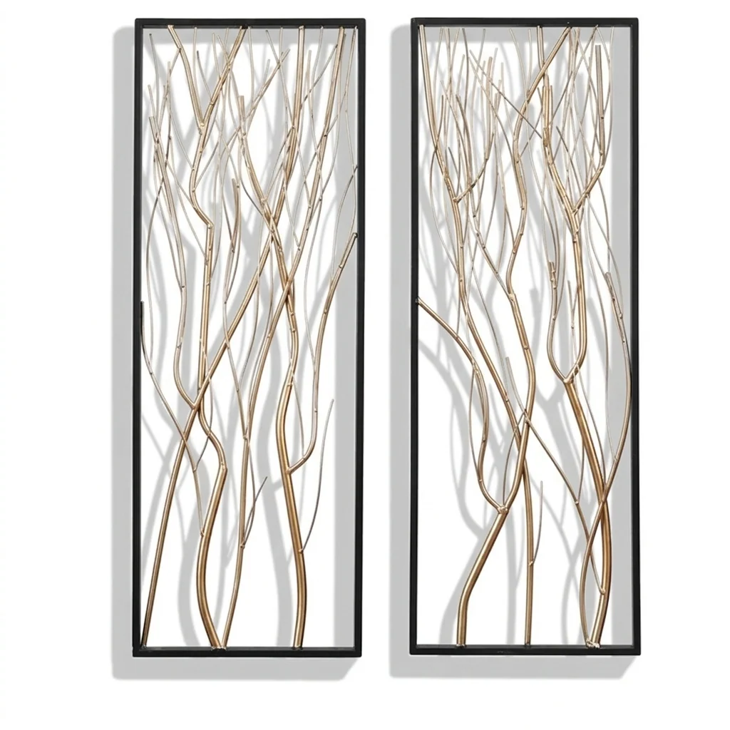 Innovative Tall Branch Metal Wall Art Panels Set of 2 Modern