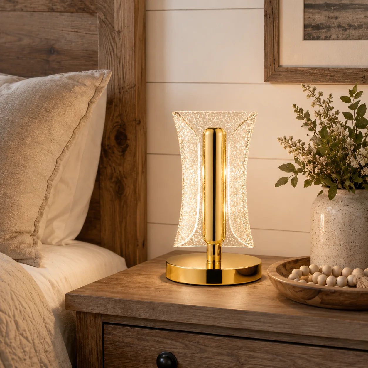 Clean Crystal Glow Touch Accent Lamp-Gold-Tone Base Enhanced