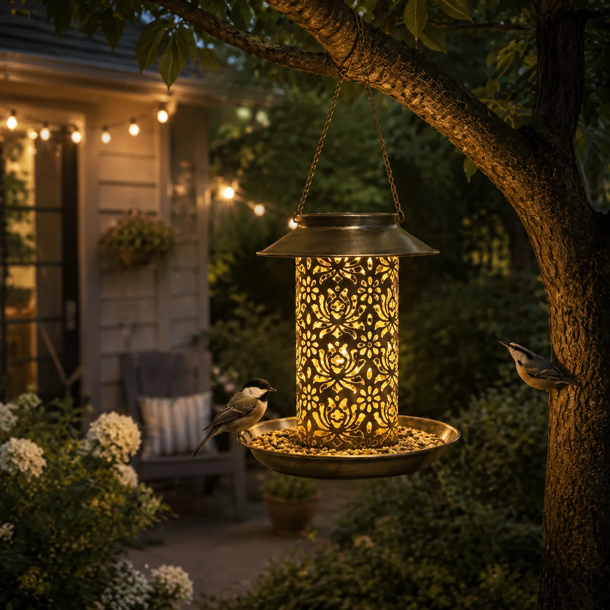 Original Solar Bird Feeder Lantern-Decorative Metal Feeder Versatile