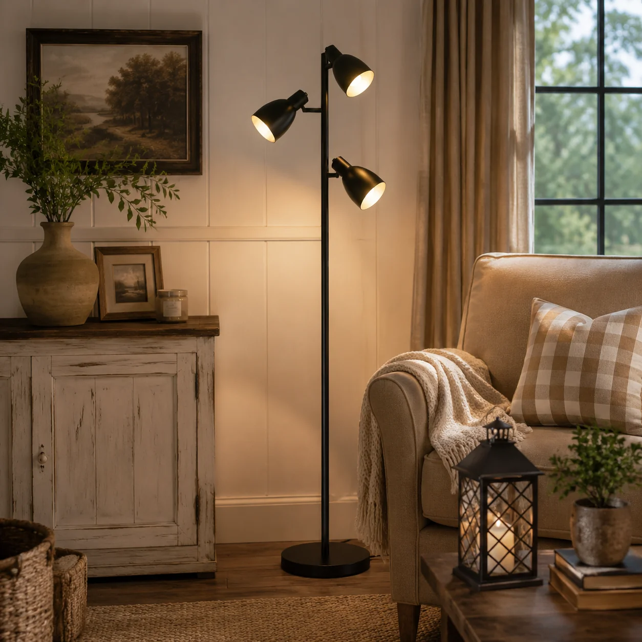 Specialty Trio Spotlight Floor Lamp-Black Iron 3 Adjustable Heads Minimalist