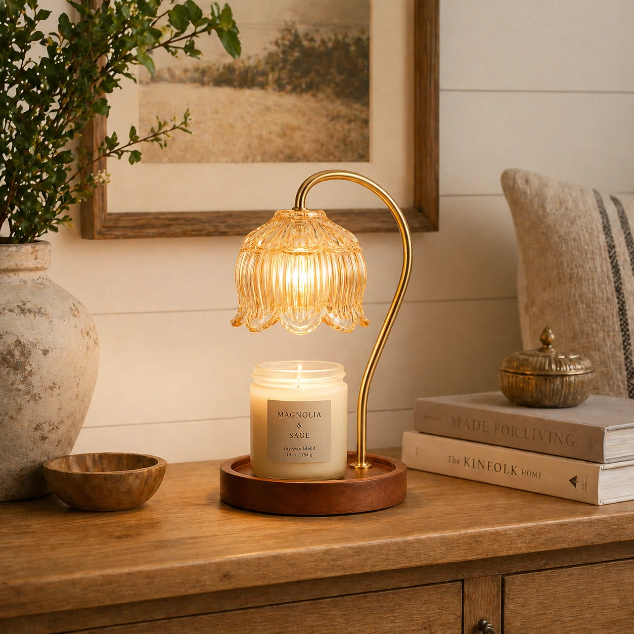 Elite Amber Glass Candle Warmer with Timer Dimming Proven
