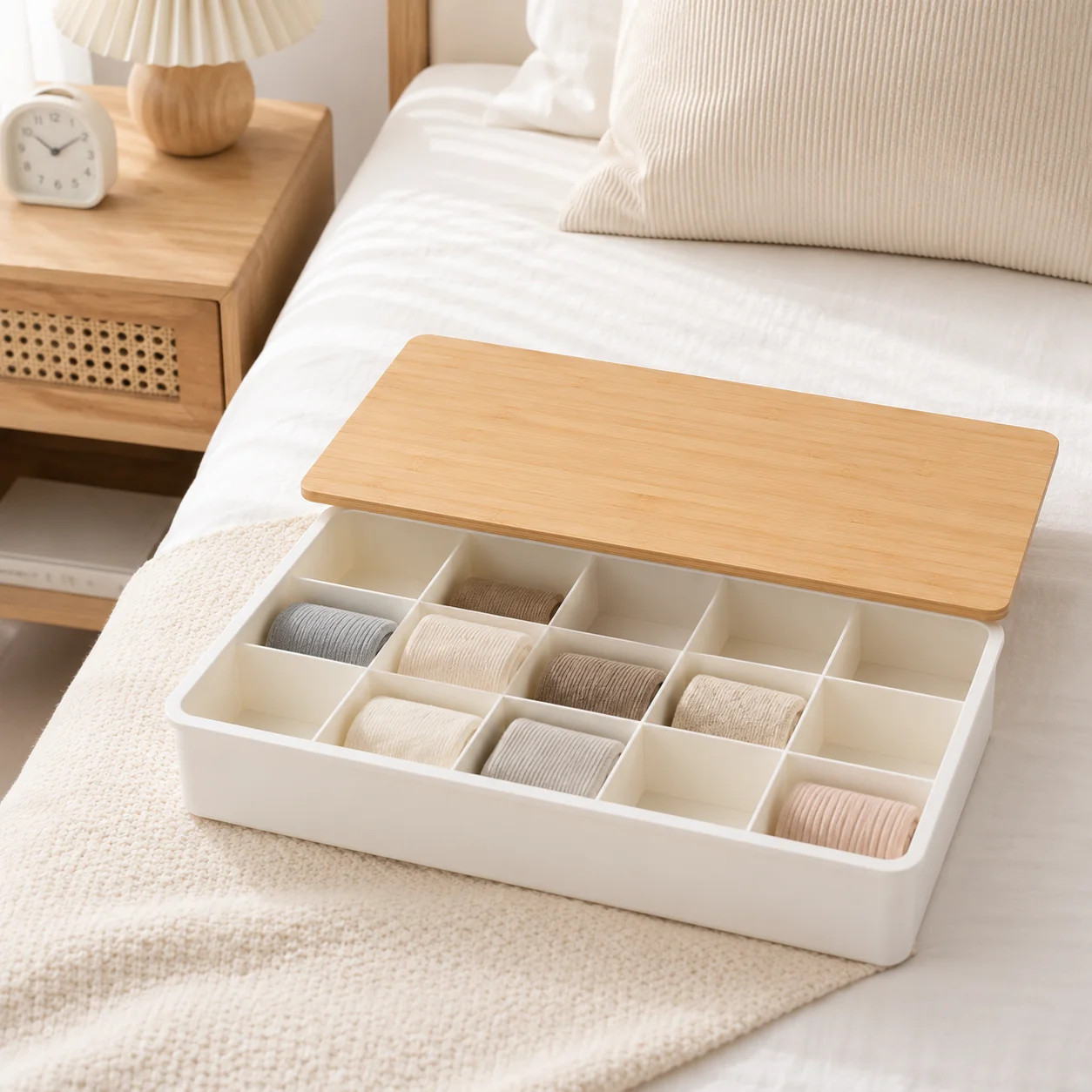 Flexible Bamboo Lid Organizer Box Grid Deep Options Modern