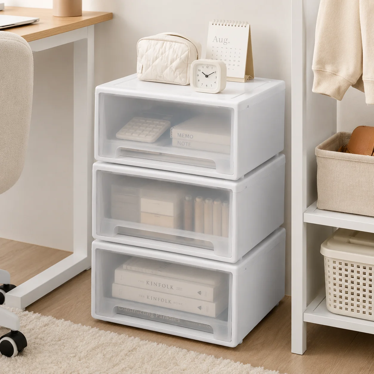 Minimalist Stackable Frosted Drawer Storage Box 21L Sophisticated