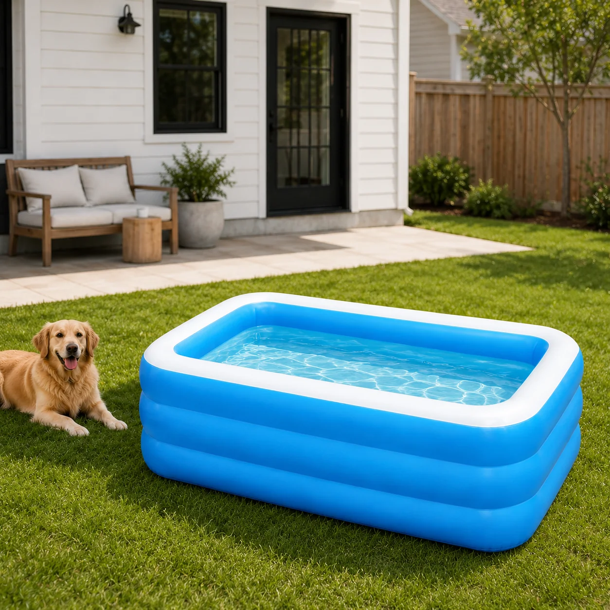 Eco-Friendly Blue Rectangular Inflatable PVC Pool for Backyard Cooling Unique