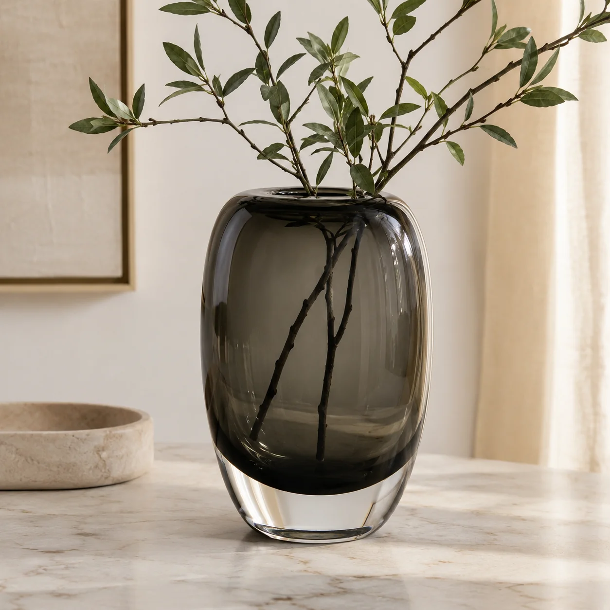 Professional Atelier Smoke Oval Thick Glass Vase Sustainable