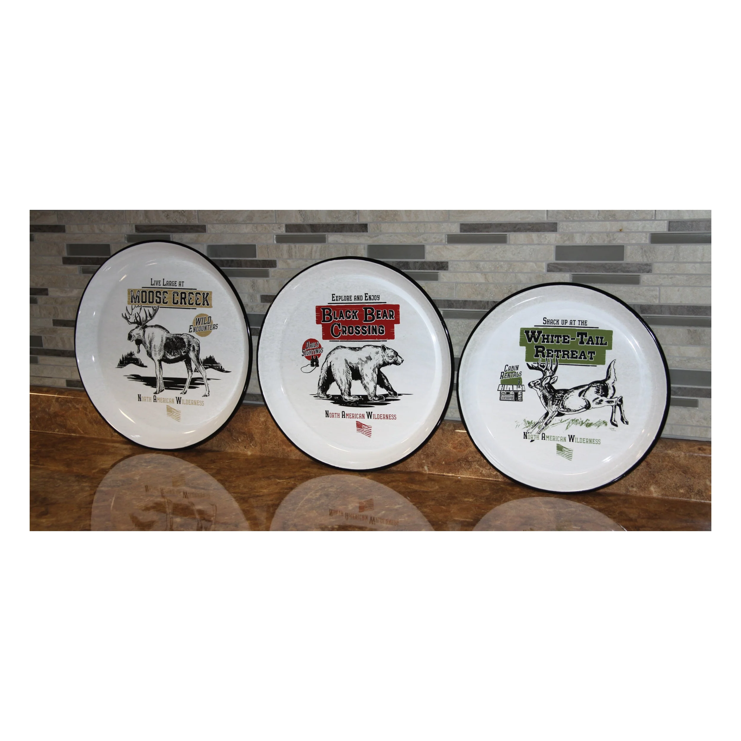 Environmentally Friendly Round Platters 3 Piece-Porcelain Enamel Premium