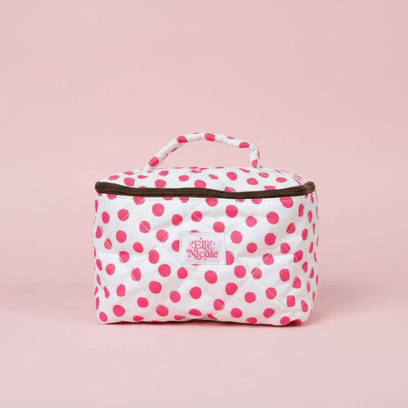 Fine Crafted Quilted Handle Cosmetic Bag – Pink Polka Dots Environmentally Friendly