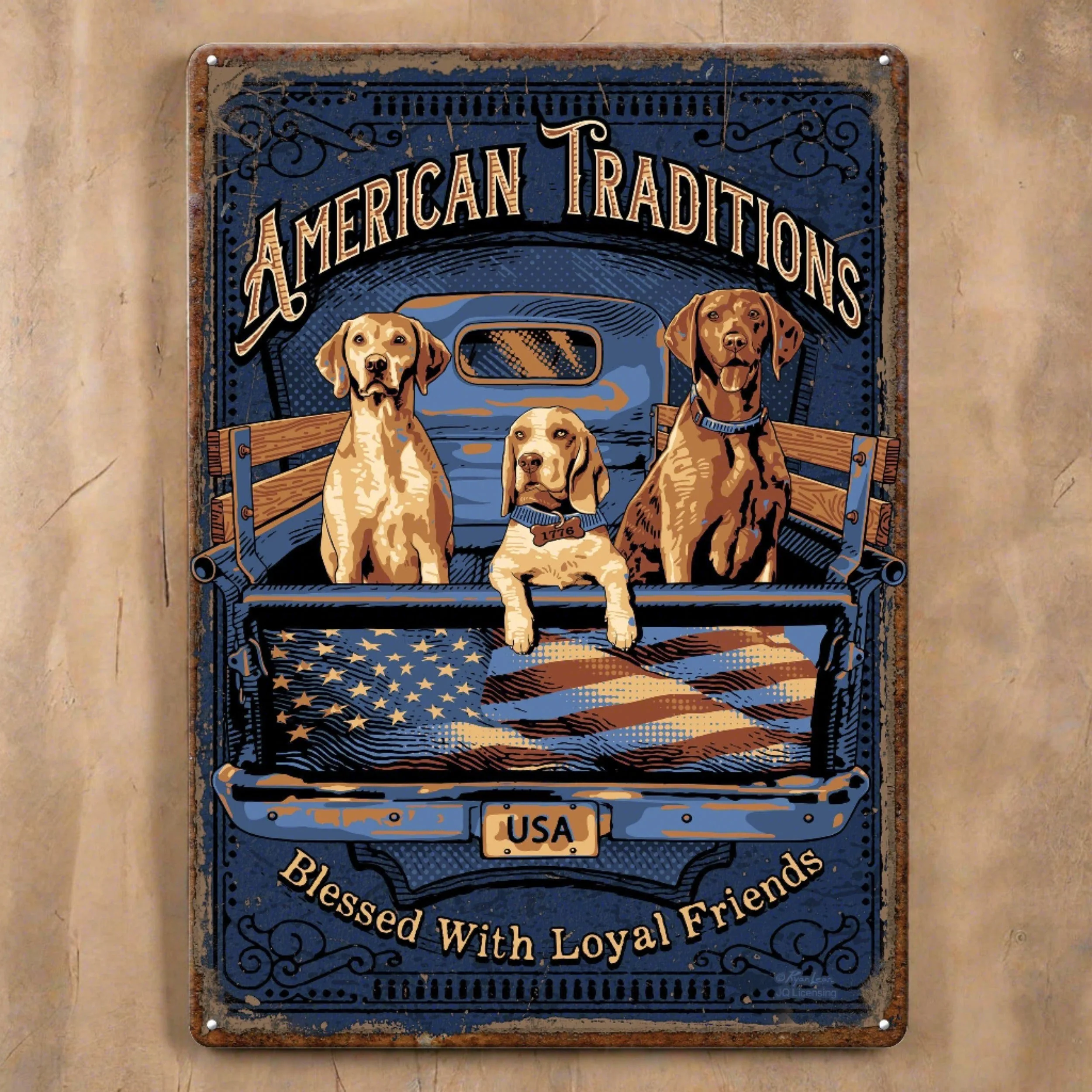 Dependable Tin Sign 12in x 17in-American Tradition Dogs Genuine