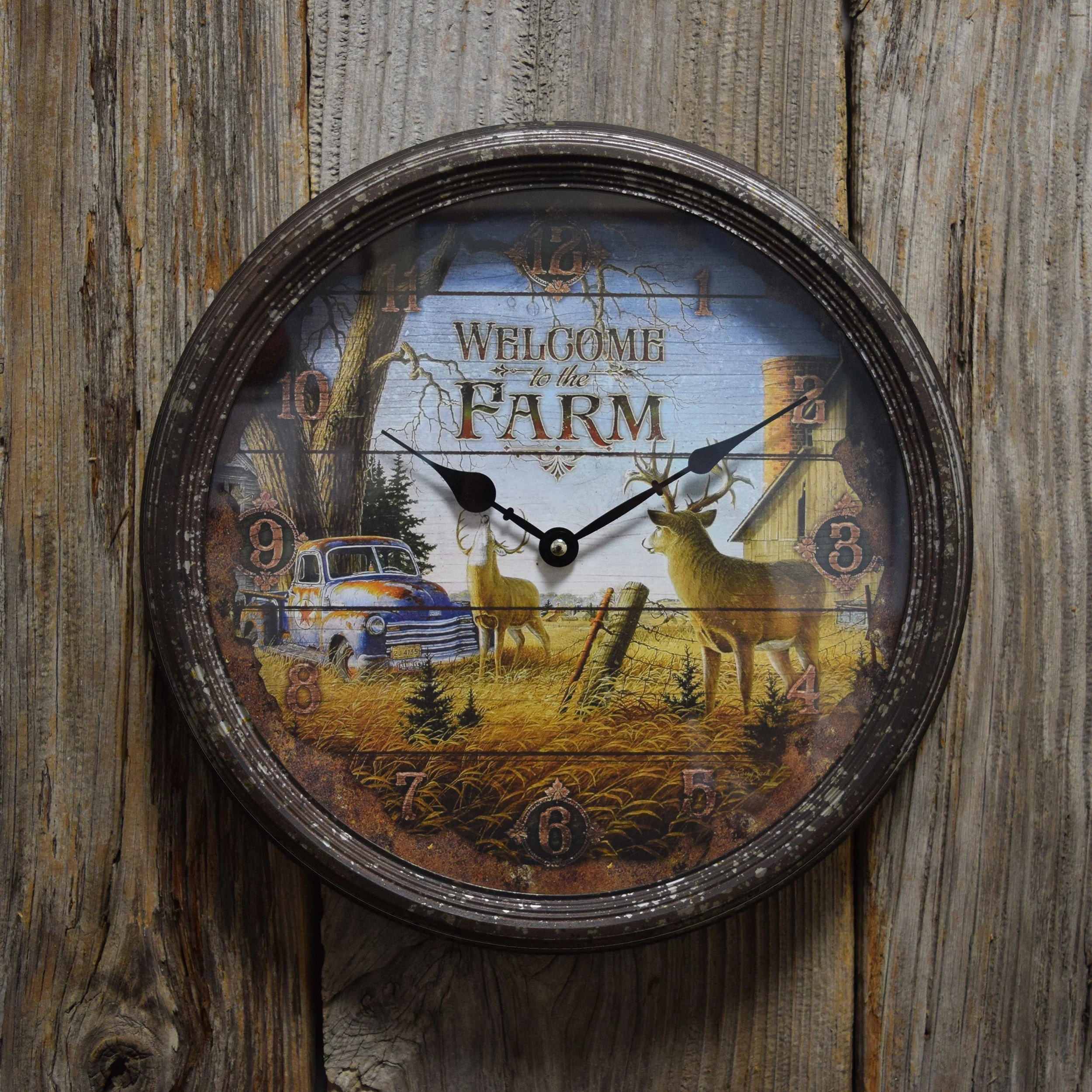 Advanced Clock 15-inch Rusted Style-Deer Scene Fashionable