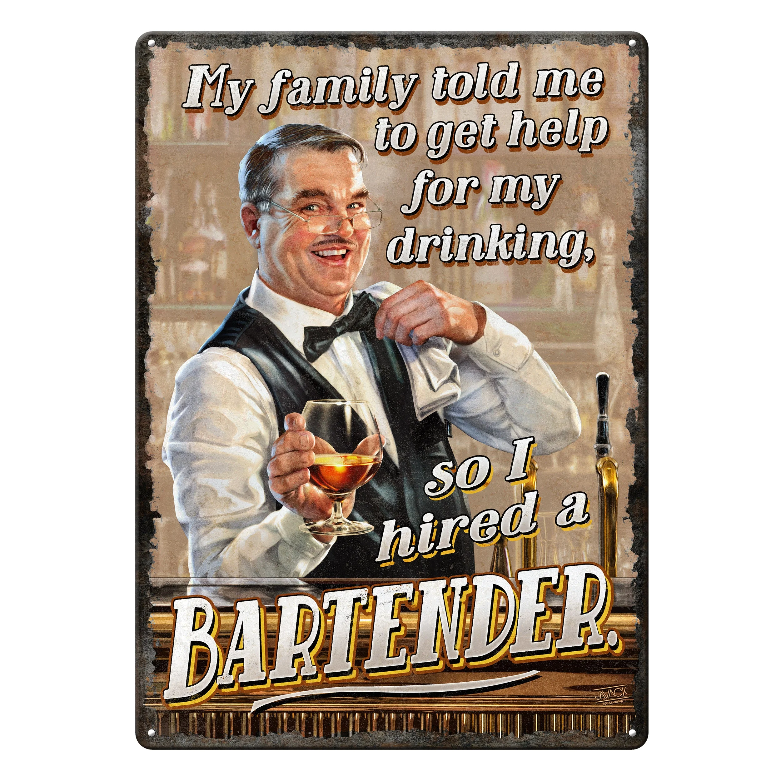 Selected Tin Sign 12in x 17in-Hired Bartender Certified
