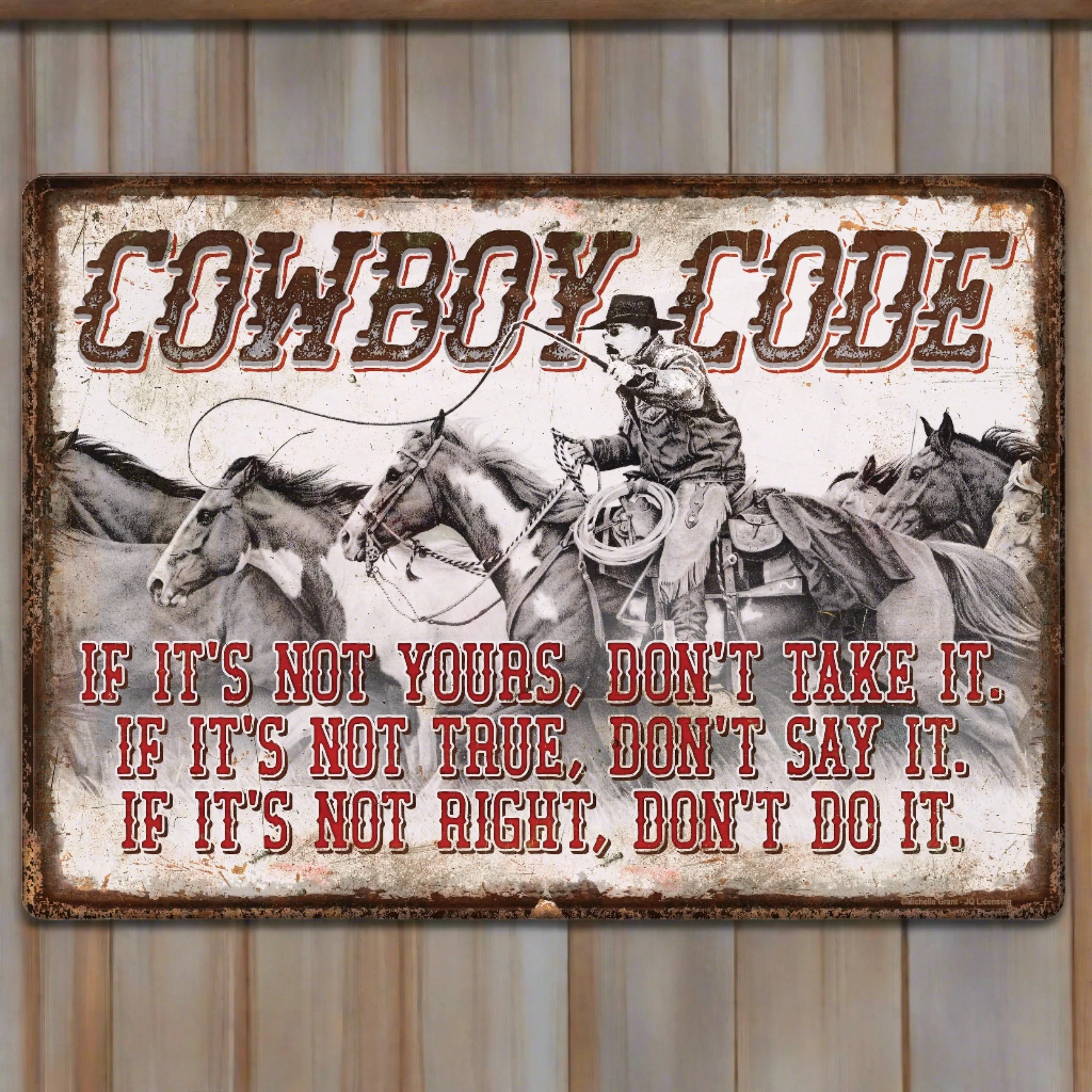 Efficient Tin Sign 12in x 17in-Cowboy Code Top-Quality