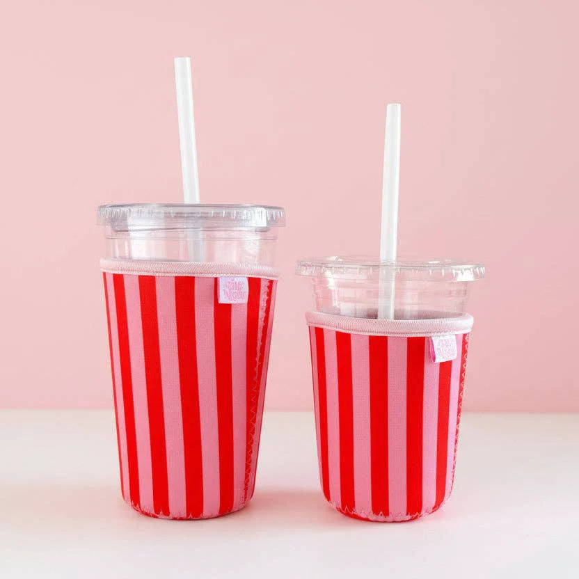 Natural Iced Beverage Sleeve – Pink Red Stripes Durable