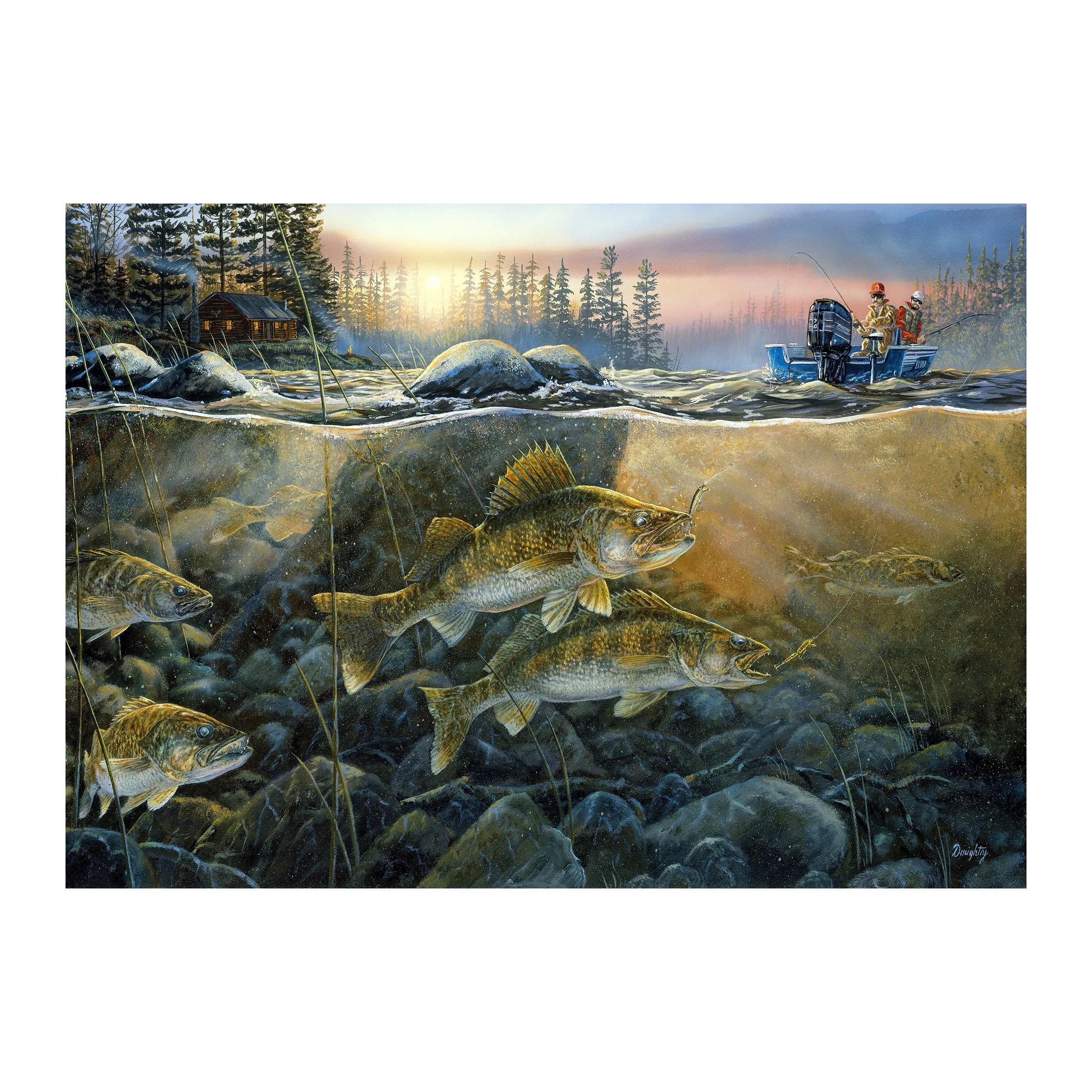 Comfortable Puzzle in Tin 1000-Piece-Walleye on the Rocks Environmentally Friendly
