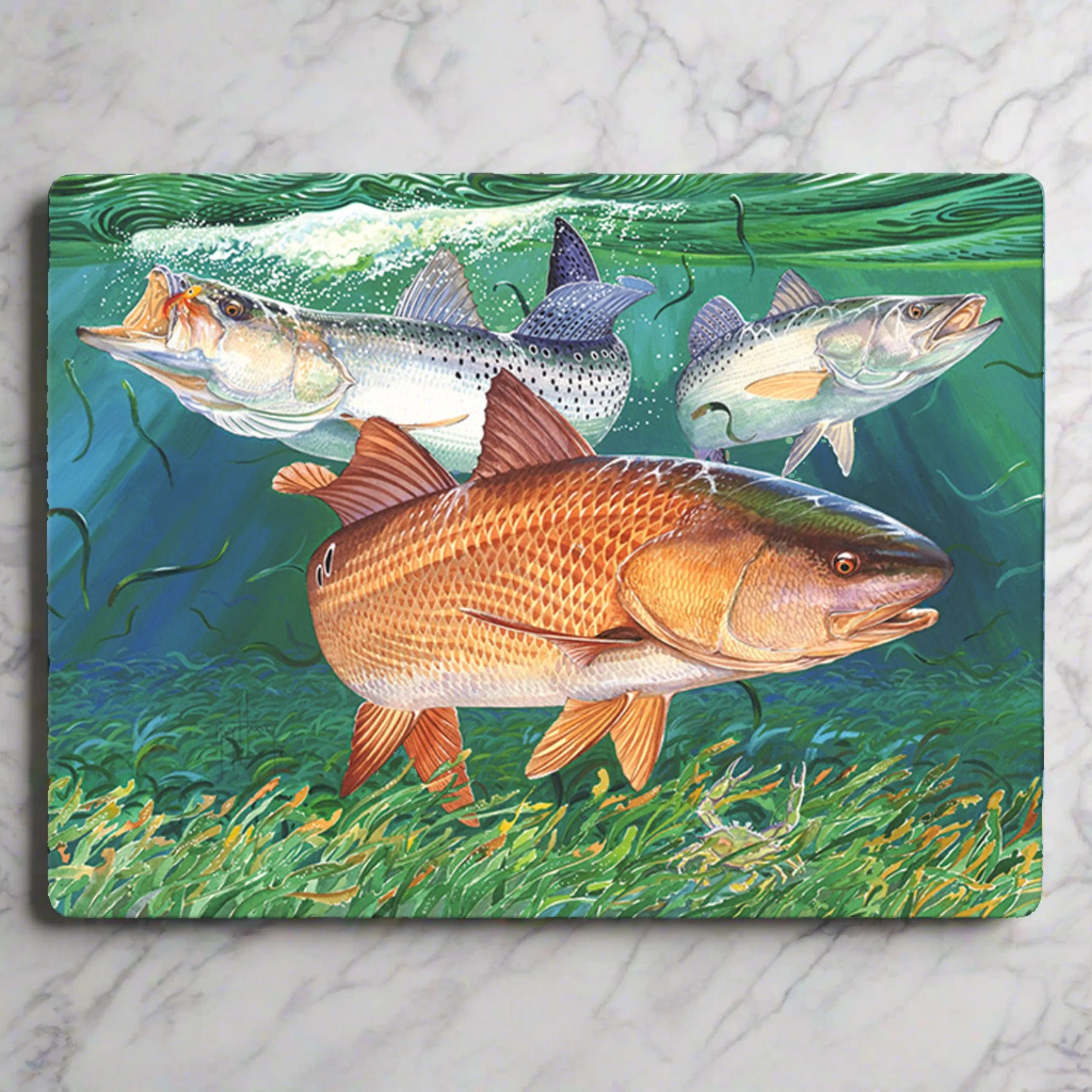 Fine Guy Harvey Cutting Board 12in x 16in-Redfish Traditional