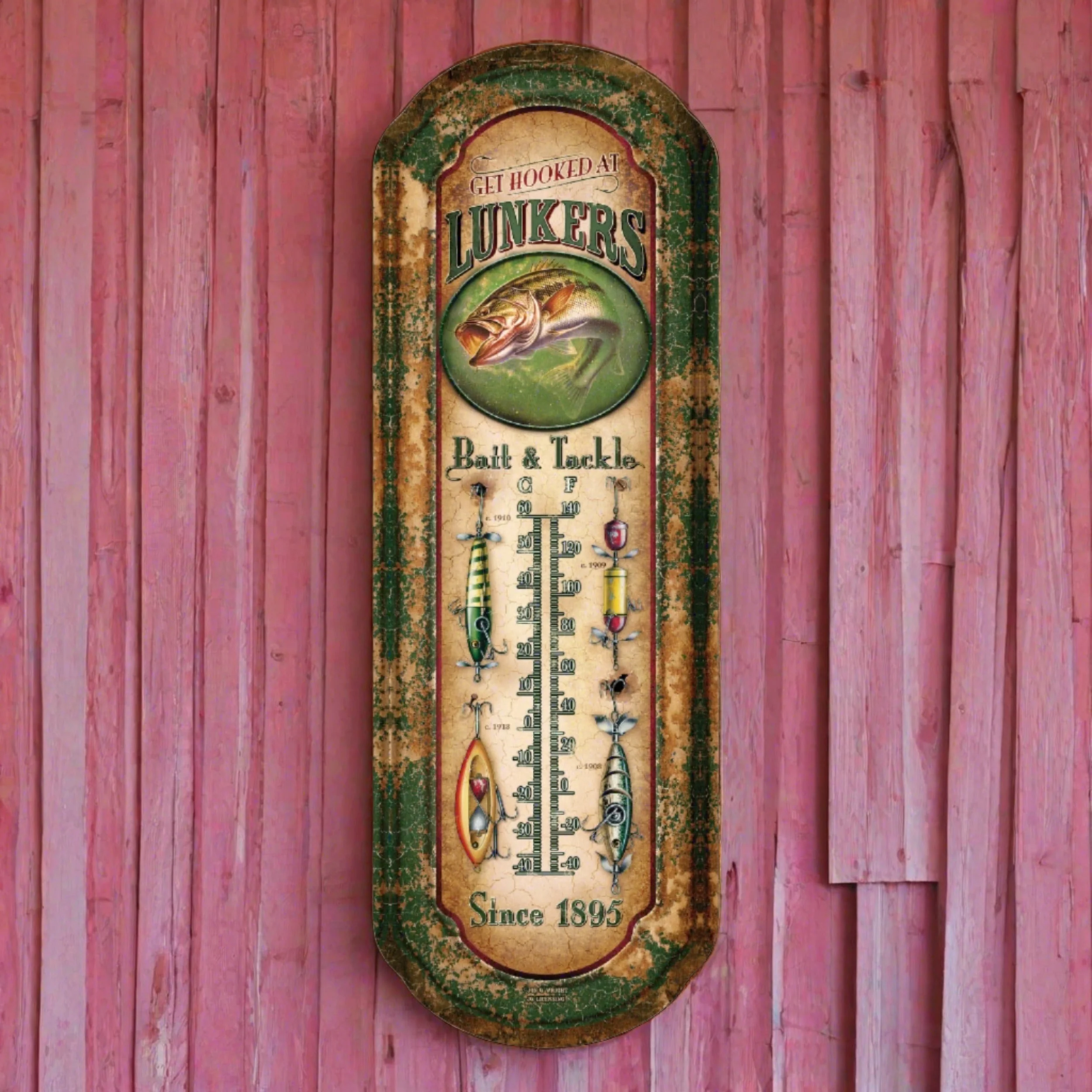 Powerful Tin Thermometer-Lunkers Unique