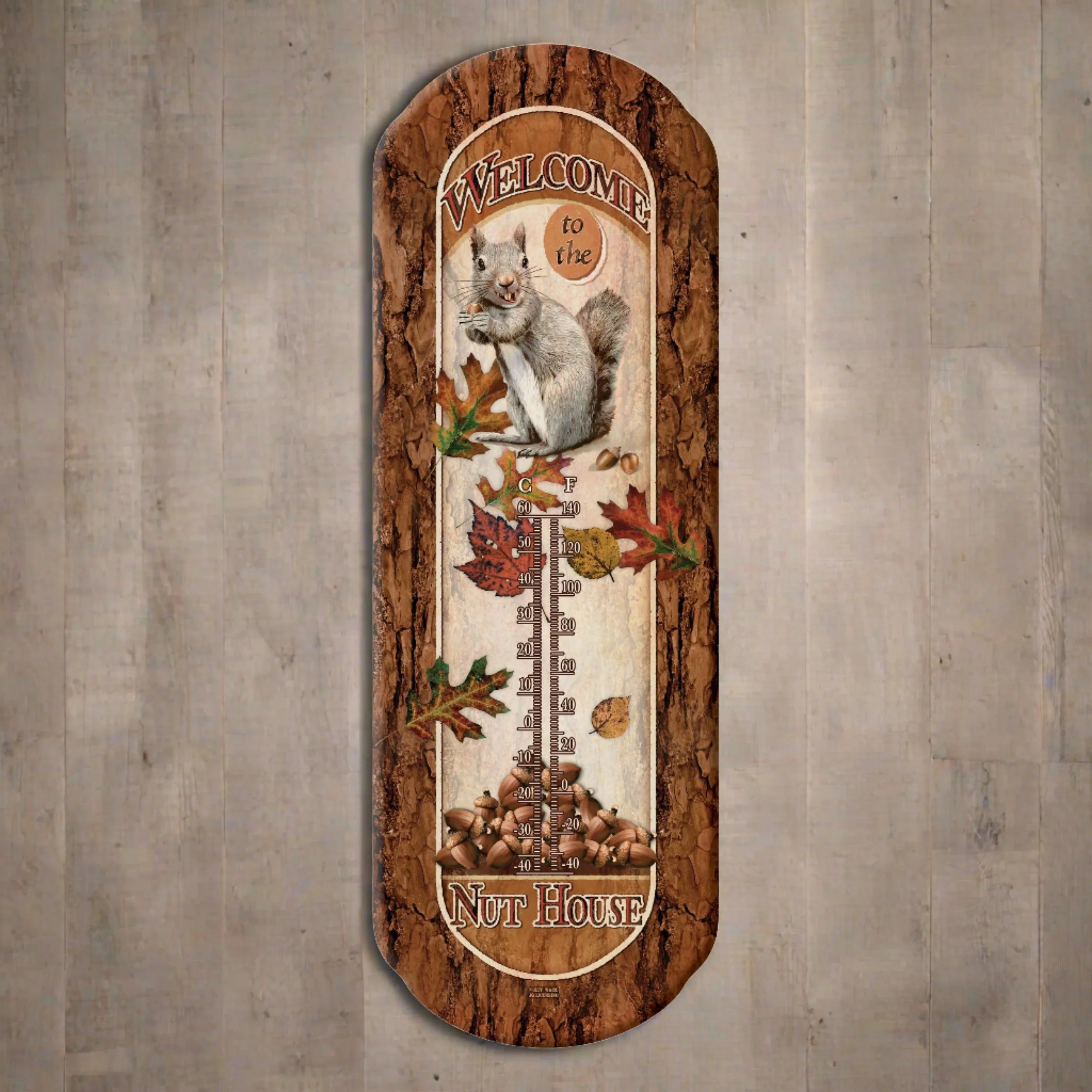 Green Tin Thermometer-Welcome Nut House Responsible