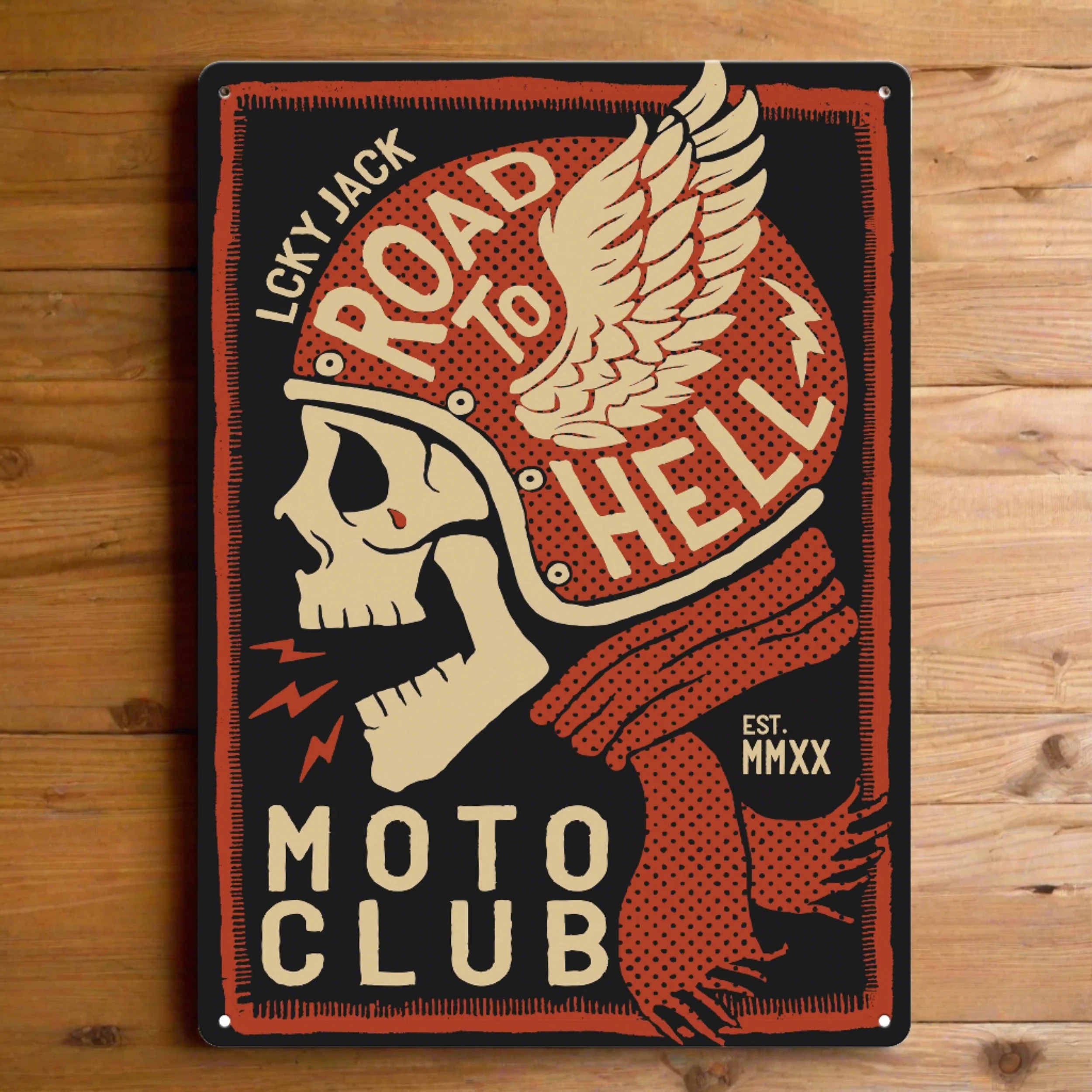 Authentic Tin Sign 12in x 17in-Skull Moto Club Dependable