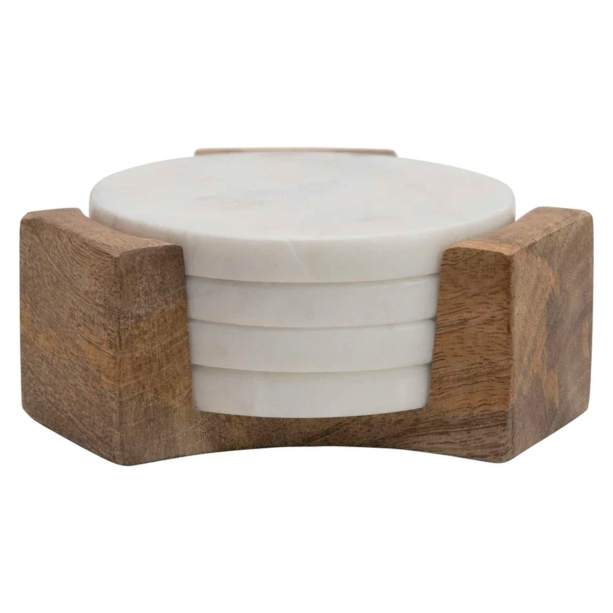 Breathable Marble Coasters in Wood Holder Reliable