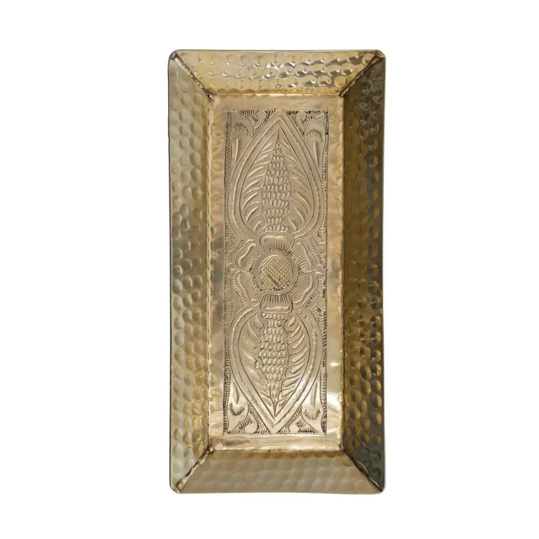Selected Decorative Hammered Aluminum Tray with Stamped Design Lightweight