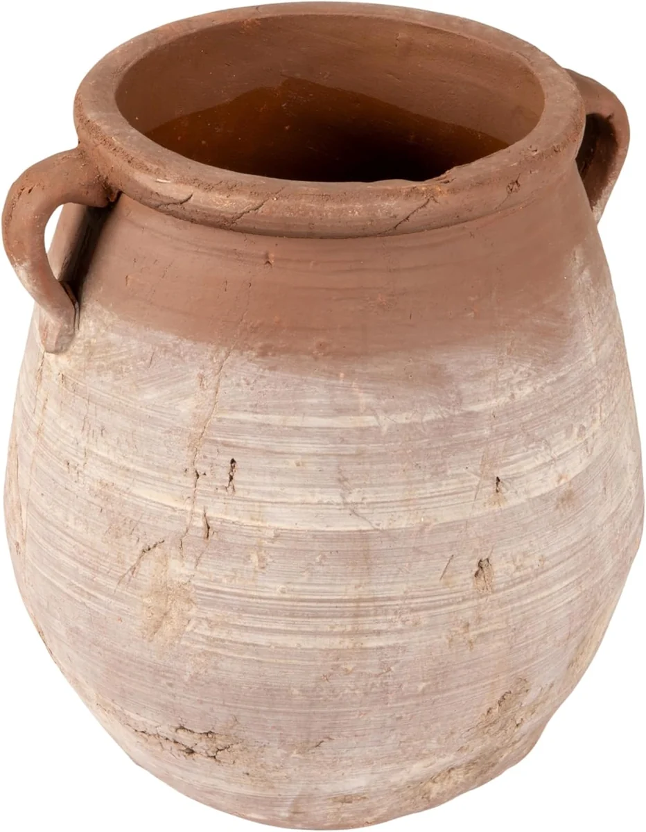 Original Large Orange Whitewashed Terracotta Urn Practical