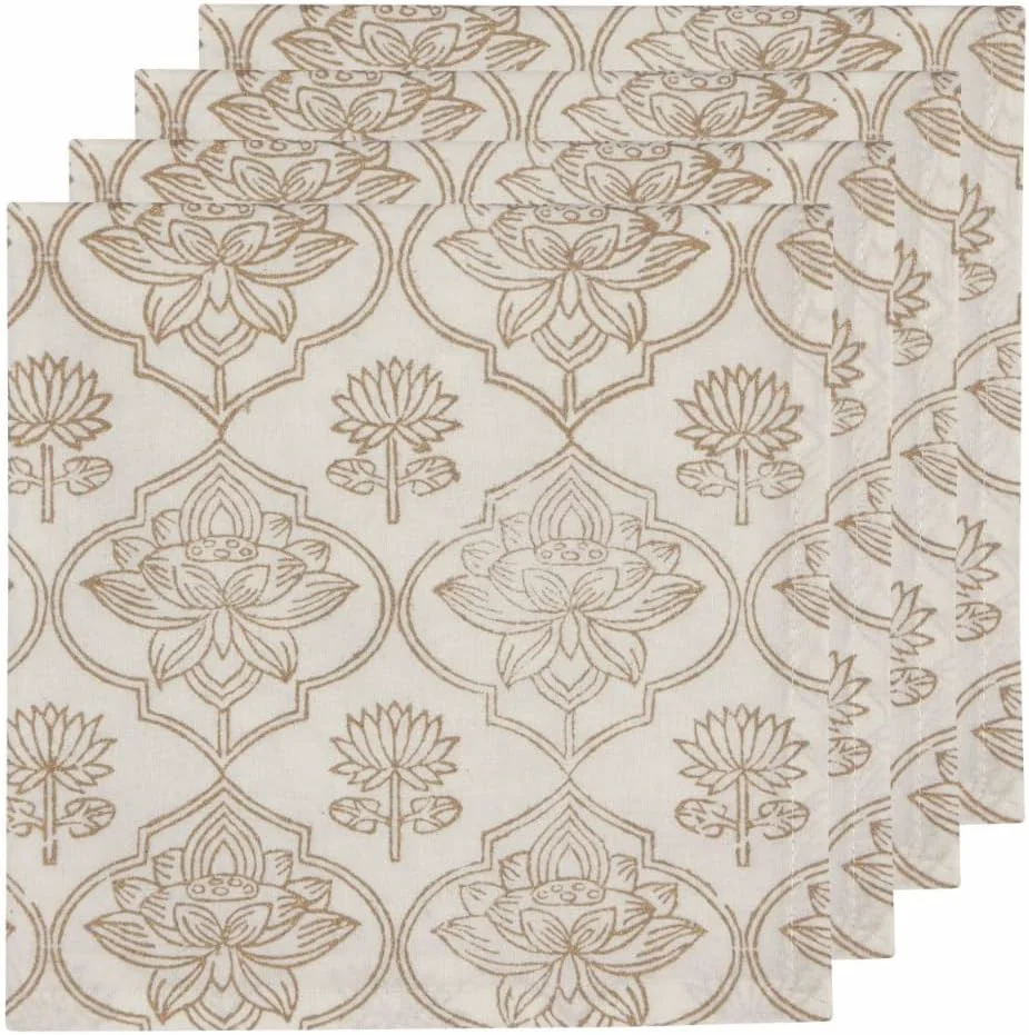Breathable Lotus Block Print Napkins Detailed