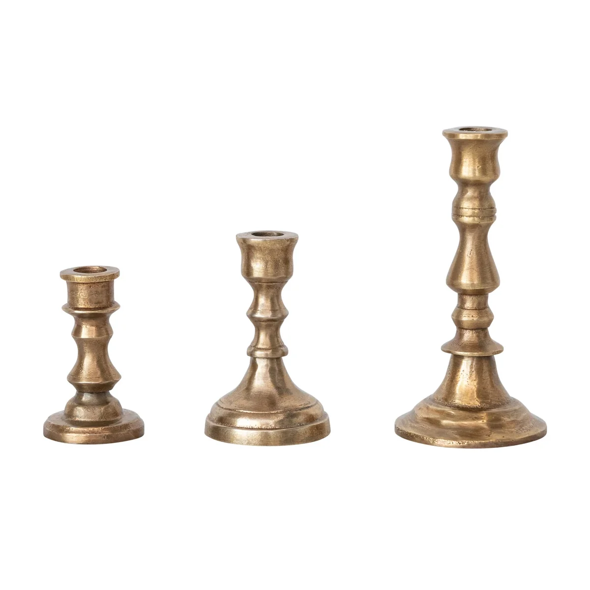 Smooth Cast Aluminum Taper Candle Holders Antique Brass Finish Durable