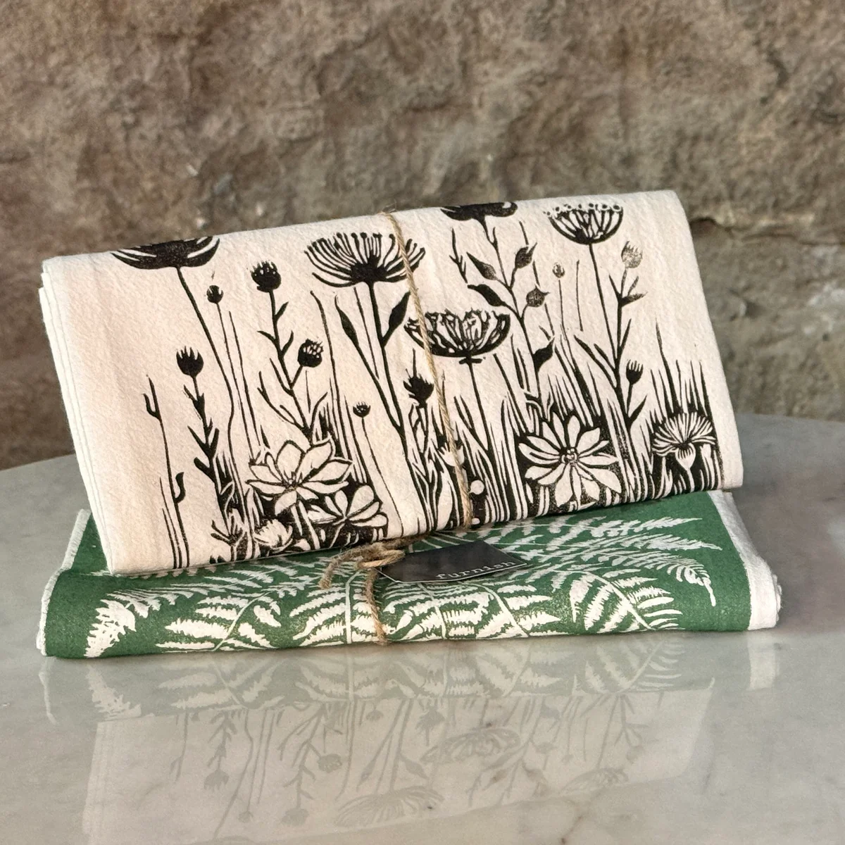 Lightweight Handcrafted Printed Black White Floral Tea Towel Fine