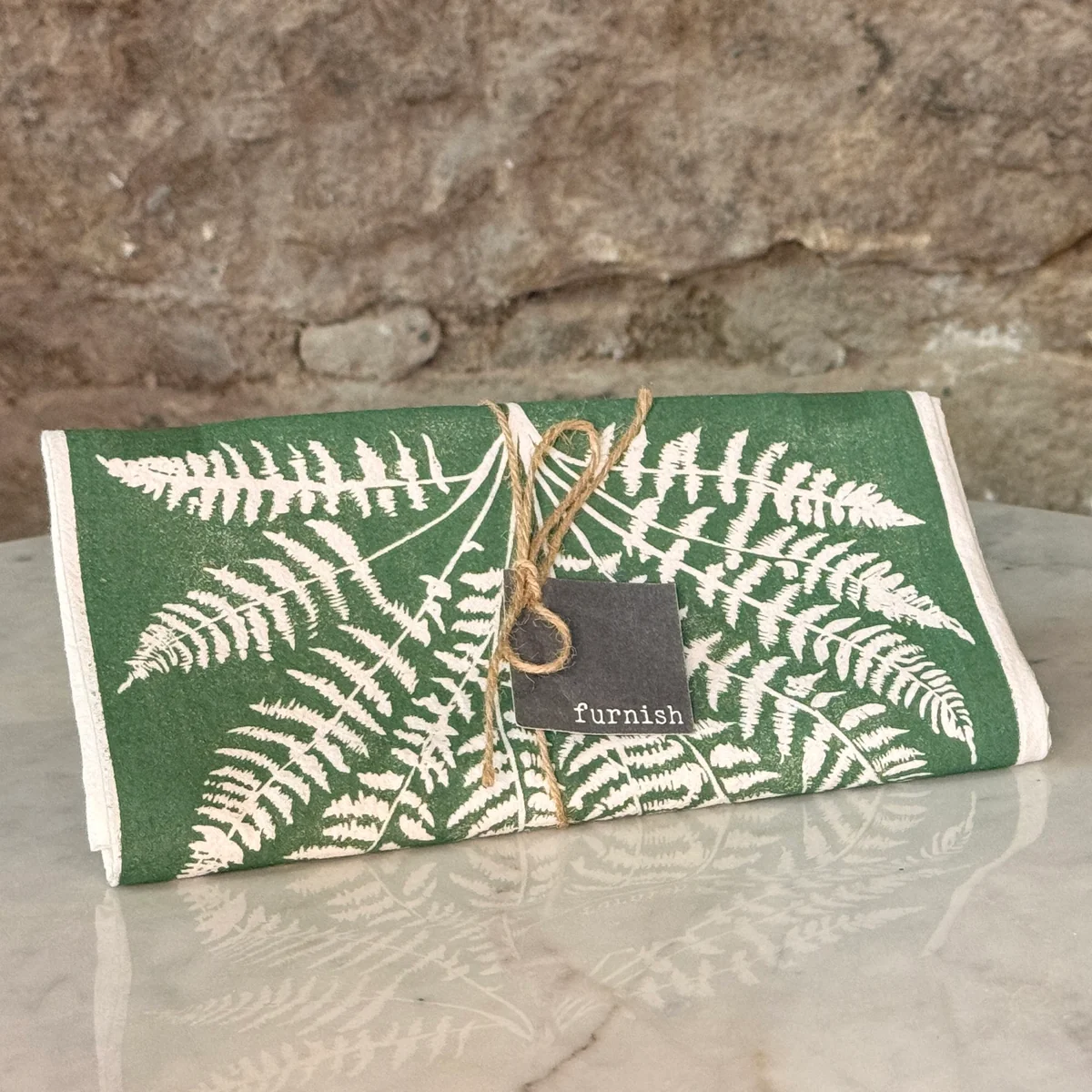 Natural Handcrafted Printed Green White Floral Tea Towel Artisan